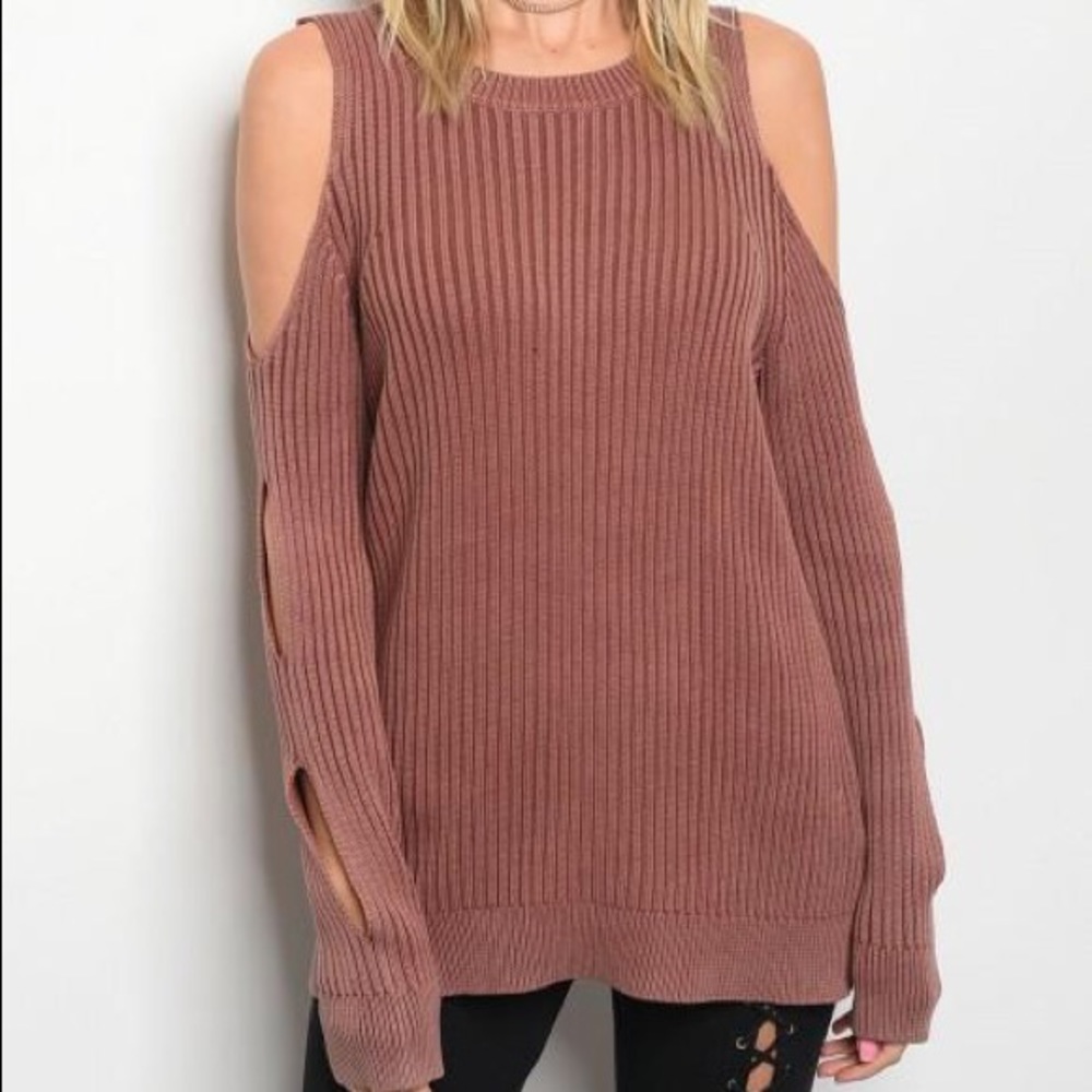 Ribbed Cold Shoulder Sweater